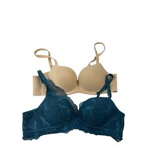 2 Bras 36A Understance Padded Beige and Blue lace